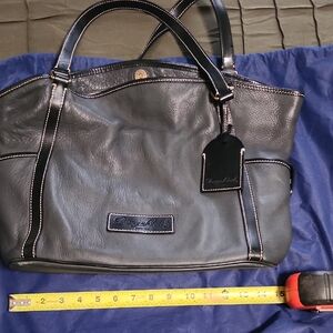 Elegant Gray With Black Leather Tote by Dooney Bourke